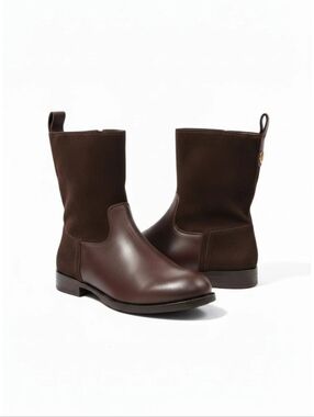 Studio Pollini Dark Brown Leather And Suede Mid-Calf Boots